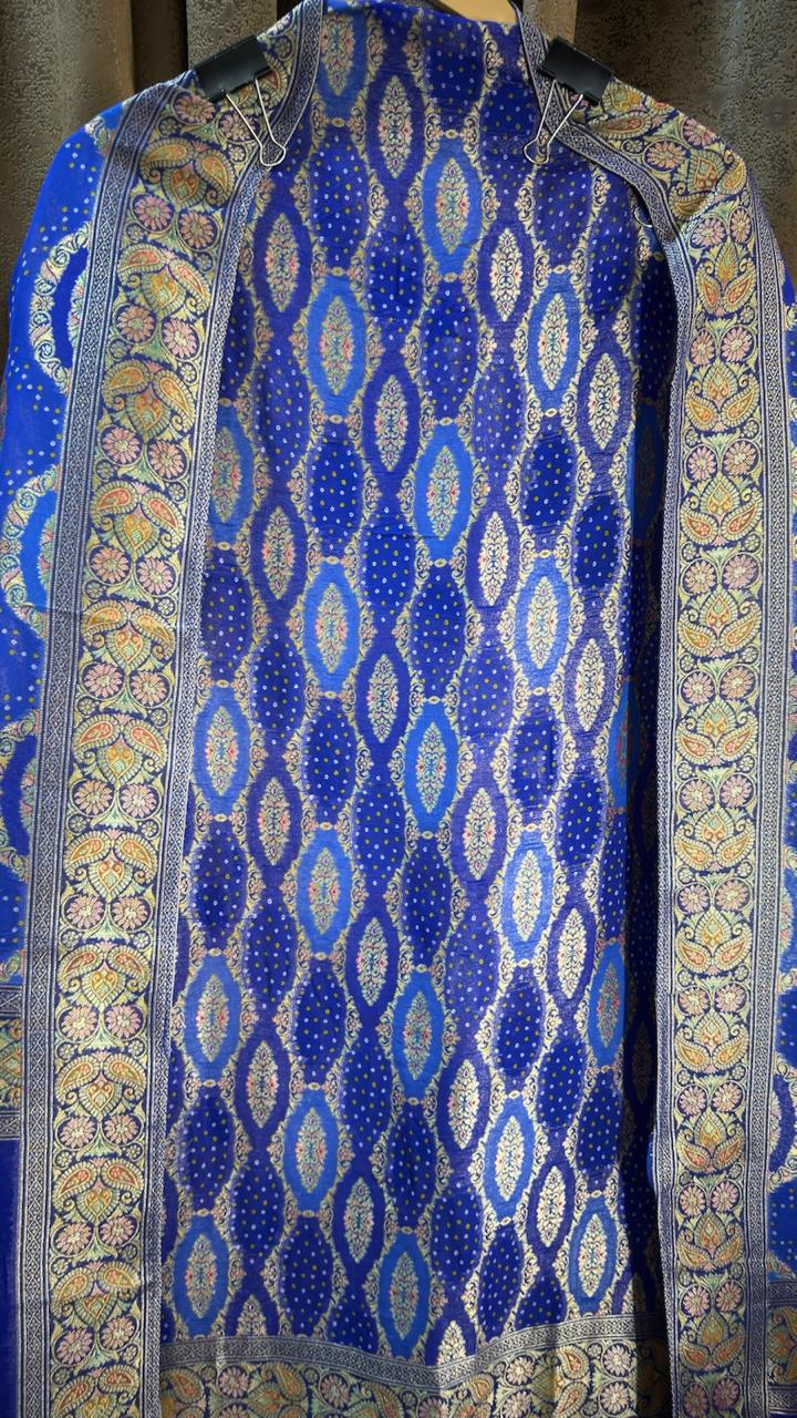 Pure Khaddi Georgette Banarasi Bandhani Suit Set