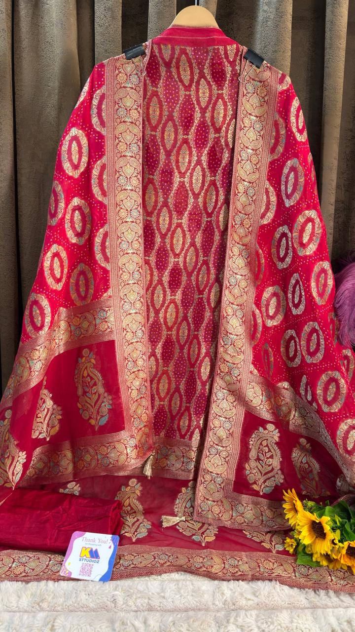 Pure Khaddi Georgette Banarasi Bandhani Suit Set