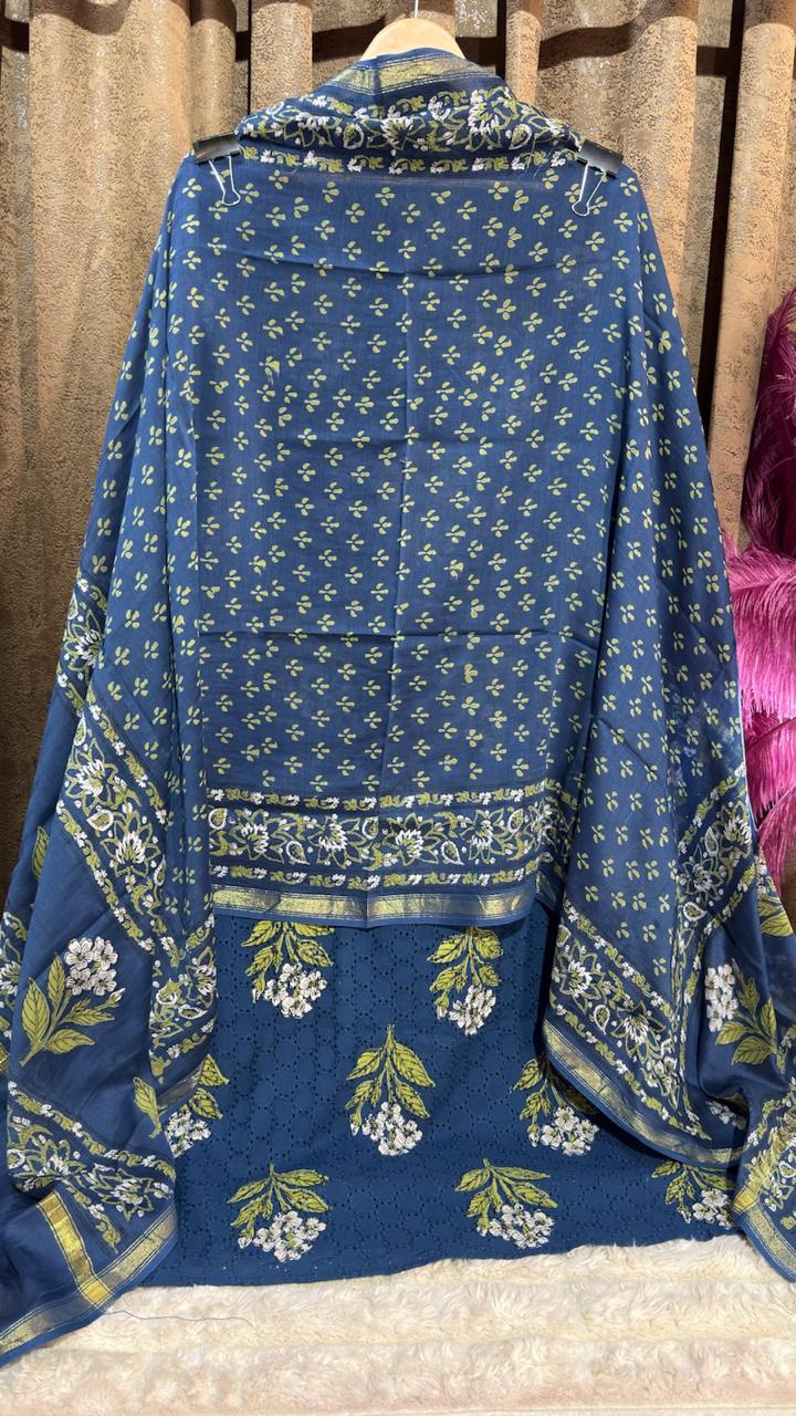 Hakuba Cotton Peacock Floral Designer Suit Set