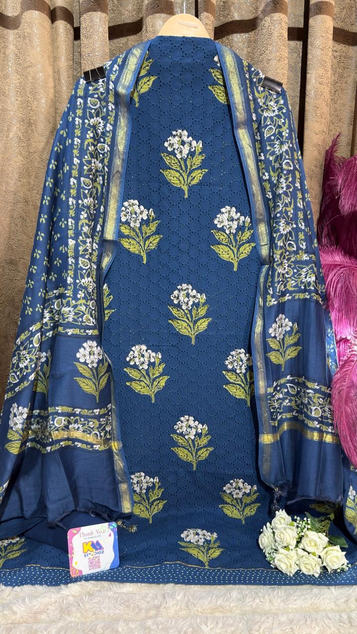 Hakuba Cotton Peacock Floral Designer Suit Set