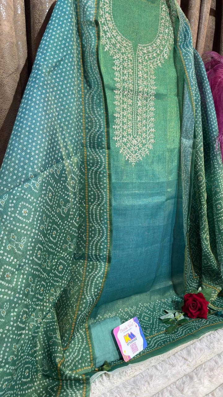 Shimmer Tissue Bandhani Designer Suit Set