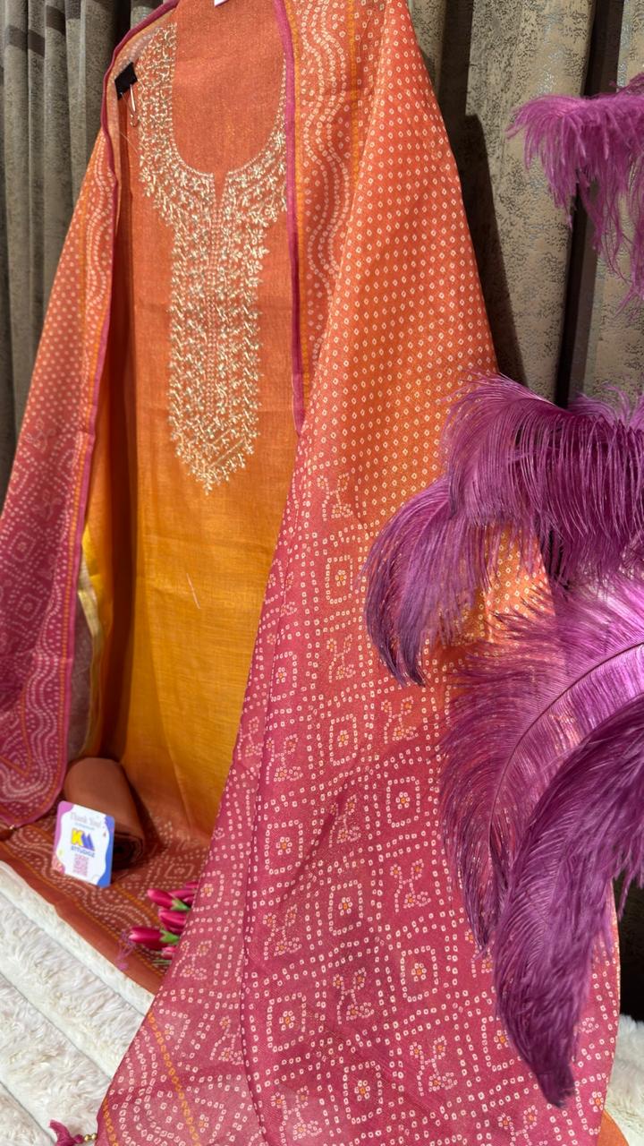 Shimmer Tissue Bandhani Designer Suit Set