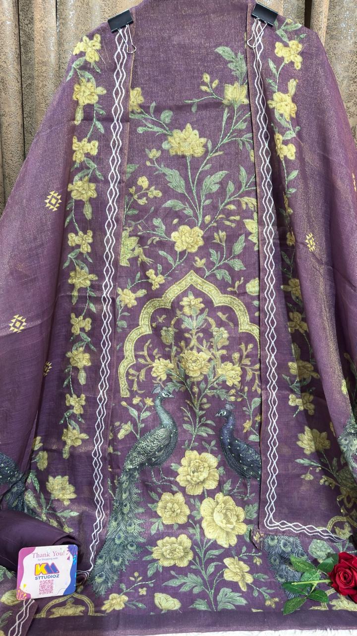 Calcutta Kantha & Knot Work Shimmer Tissue Designer Suit Set