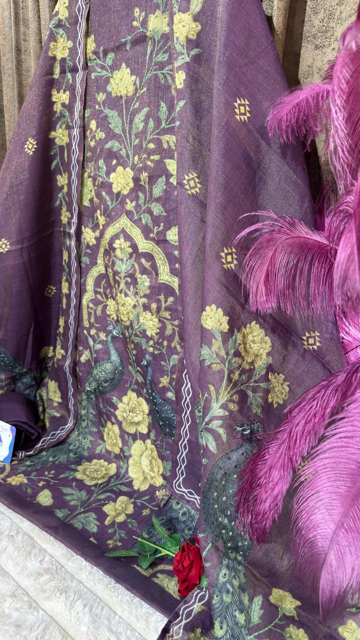 Calcutta Kantha & Knot Work Shimmer Tissue Designer Suit Set
