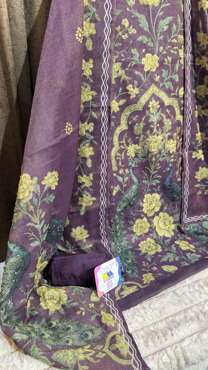 Calcutta Kantha & Knot Work Shimmer Tissue Designer Suit Set