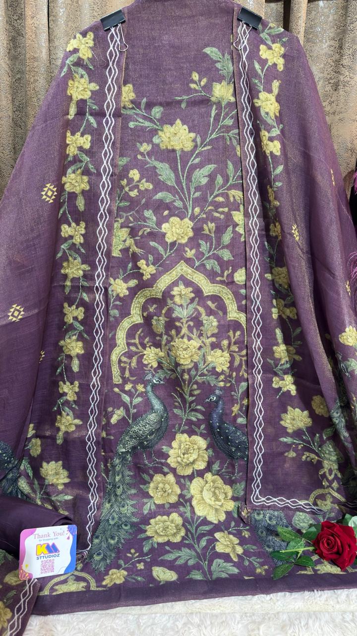 Calcutta Kantha & Knot Work Shimmer Tissue Designer Suit Set