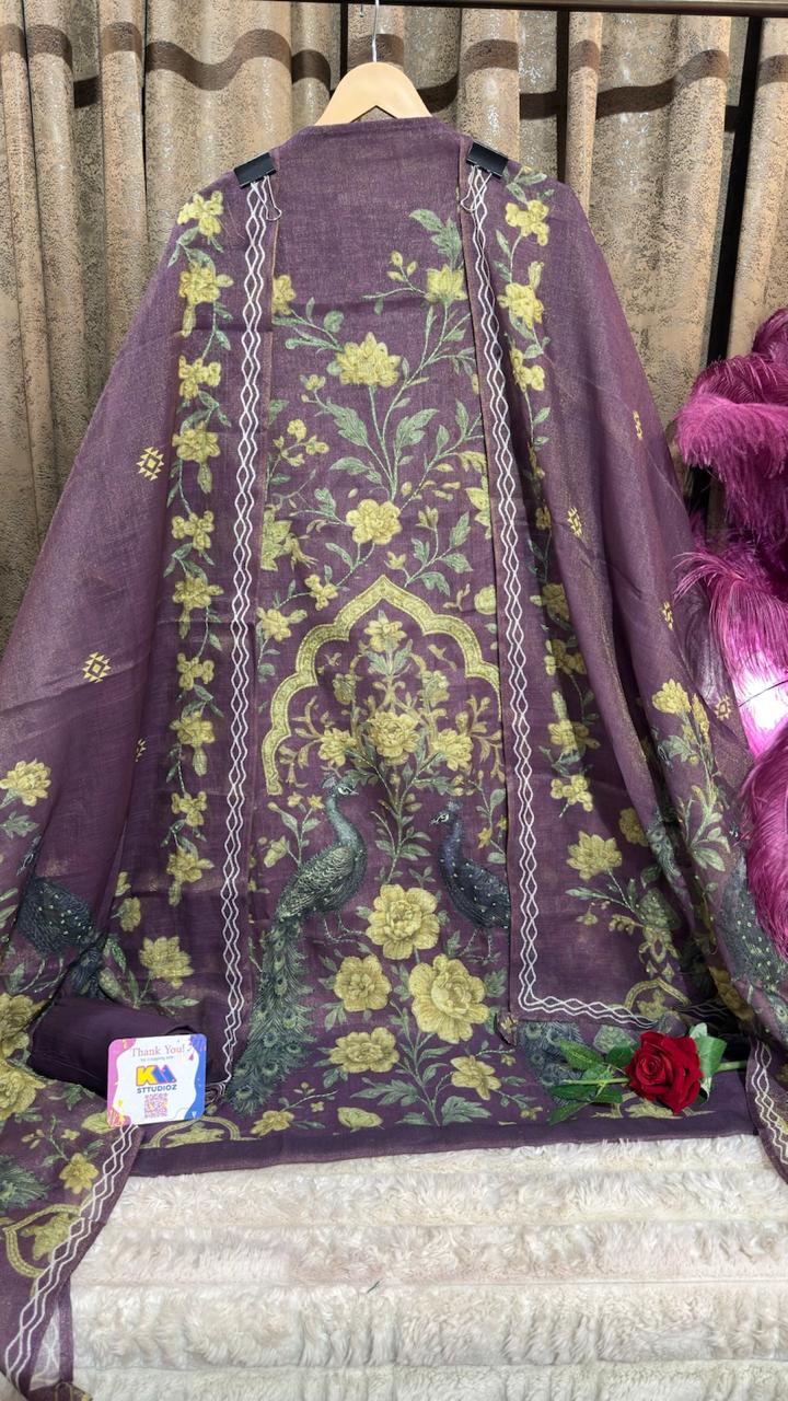 Calcutta Kantha & Knot Work Shimmer Tissue Designer Suit Set