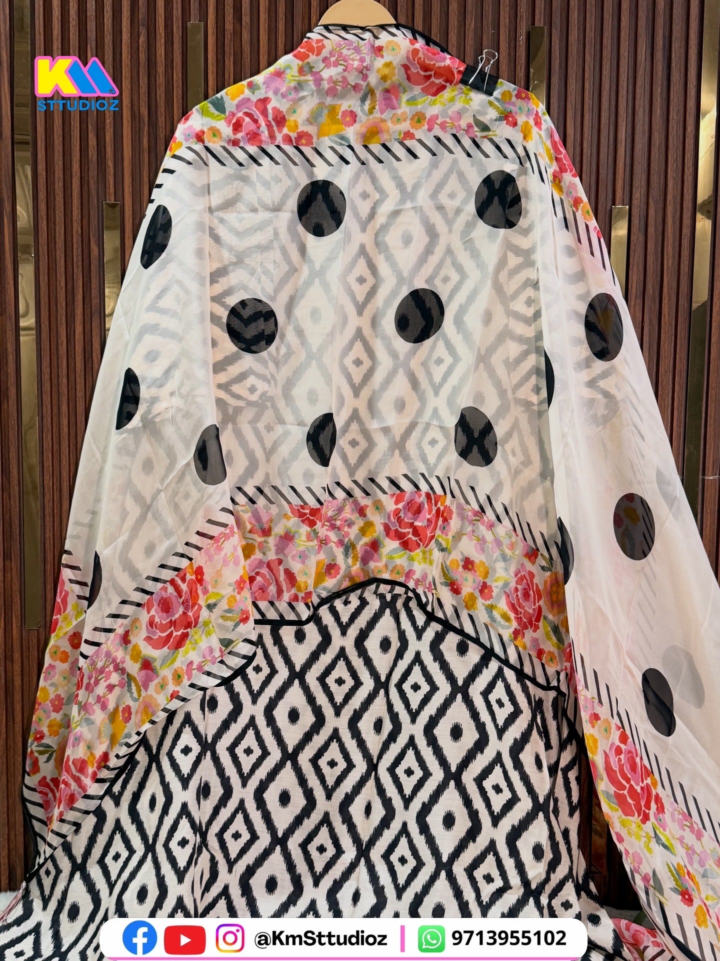 Monochrome Muslin Floral Designer Suit Set