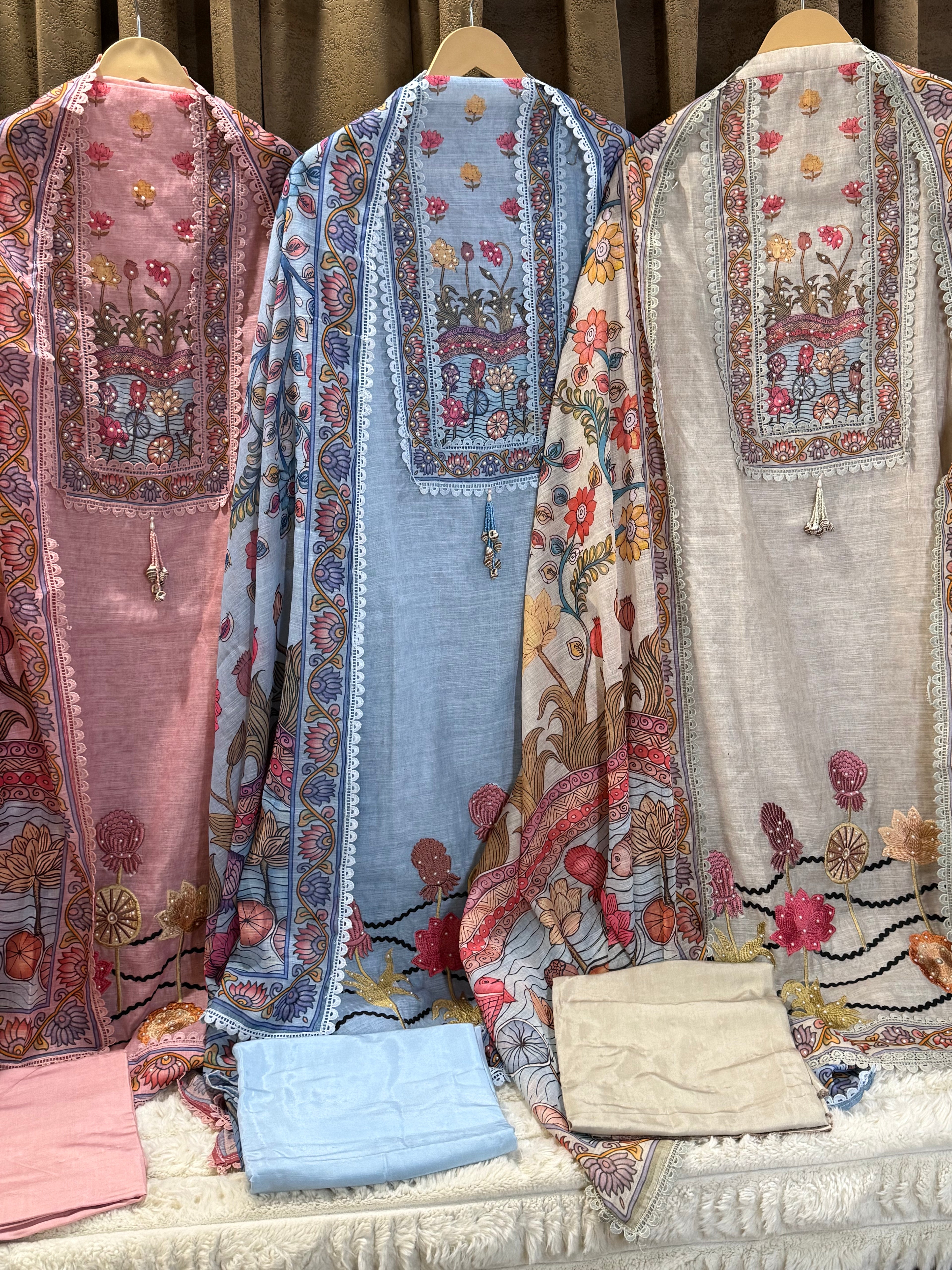 Premium Linen Cotton Kalamkari Suit Set