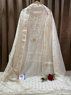 Pure Mul Chanderi Banarasi Hand Chikankari Kurta Dupatta Set